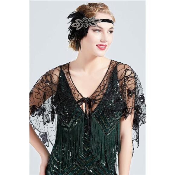 Shawl Wraps Sequin Beaded Cape Black2 - Picture 2 of 6